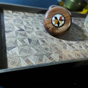 Handmade Black Walnut Wooden Tea Tray Diamond pattern Japanese Yosegi Zaiku Maqrquetry Style/Serving Tray/Gongfu tea trays image 2