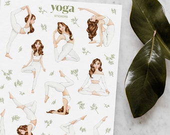 Yoga Poses Sticker Sheet, Mental Health Stickers, Cute Watercolor Stickers, Planner Stickers Set, Bullet Journal Stickers