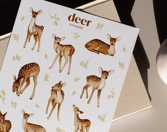 Deer Animal Sticker, Woodland Label Decal, Forest Sticker, Cute Watercolor Sticker, Planner Stickers Set, Bullet Journal Sticker