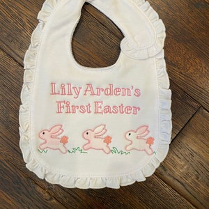 First Easter Girls appliqué baby bib personalized
