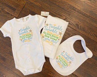 Baby Gift - Matching onesie, bib and burp cloth
