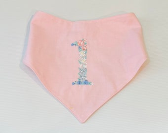 1st 2nd 3rd Birthday Bandana Dribble bib with floral embroidery