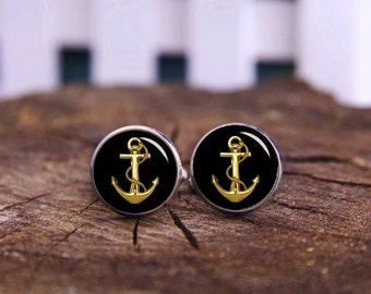 Cuff Links Anchor Cufflinks~Navy Sea Boat Anchor Engraved Personalised Box