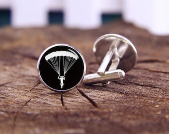Skydiver Cufflinks, Skydiving Cufflinks, Sport Cufflinks, Parachutist Cufflinks, Custom Wedding Cufflinks, Parachute Cufflinks, Tie Clip