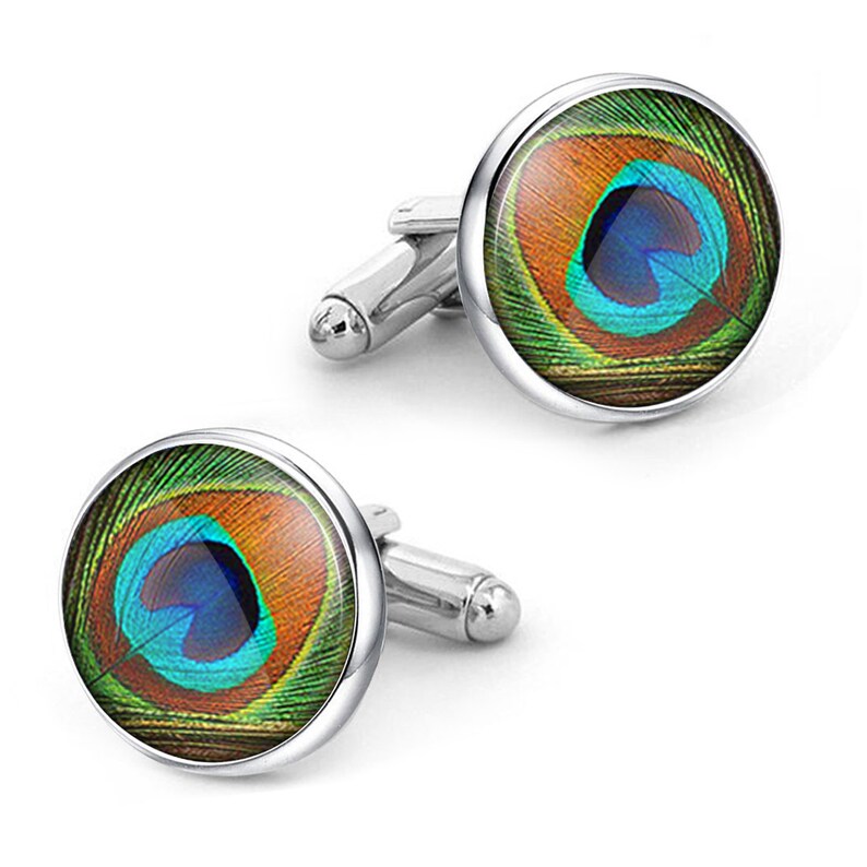Steampunk Cufflinks Groom Wedding Cufflinks Peacock Feather Cuff Links Animals Cufflink /& Tie Tacks Peacock Cufflinks Men/'s Accessories