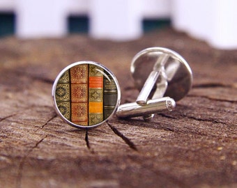 Old Books Cufflinks, Bookshelf Cuff Links, Library Cufflinks, Custom Scholar Cufflinks, Wedding Cuff Links, Tie Clips Or Set, Groom Cufflink