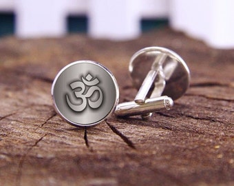 Om Cufflinks, Cusom Om Cuff Links, Lotus Om Cufflinks, Indian Mascots, Om Cuff, Custom Wedding Cufflinks, Groom Cufflinks, Tie Clip, Or Set