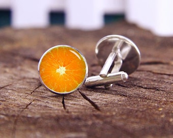 Orange Slice Cufflinks, Orange Cufflinks, Custom Fruits Cufflink, Fruit Tie Clip, Custom Wedding Cufflinks, Groom Cufflinks, Custom Fruit