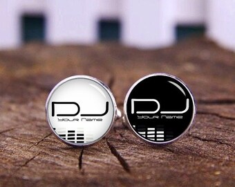 DJ Cufflinks, Personalized Cufflinks, Custom Name, Monogram Cufflinks, DJ Gifts, Custom Wedding Cufflinks, Groom Cufflinks, Tie Clip, Or Set