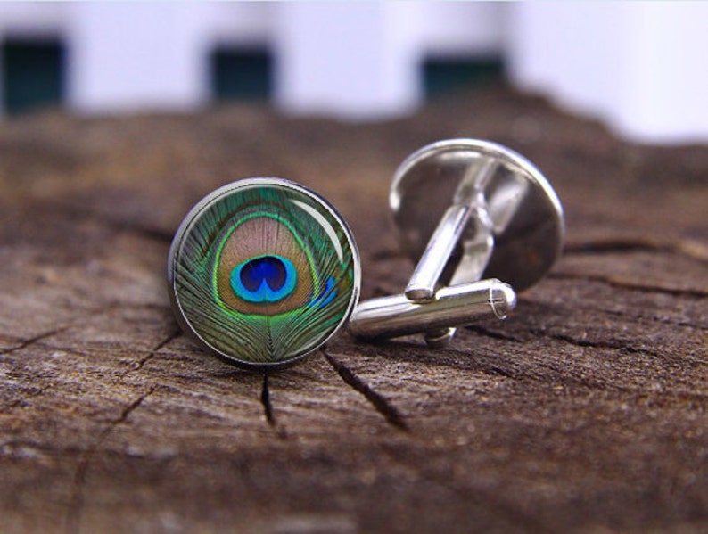 Steampunk Cufflinks Groom Wedding Cufflinks Peacock Feather Cuff Links Animals Cufflink /& Tie Tacks Peacock Cufflinks Men/'s Accessories
