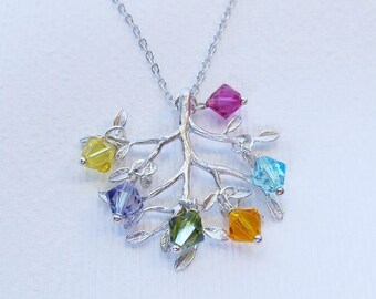 Chain branch with colorful crystals of Swarovski ® AST leaves colored rainbow colorful necklace LULUCHICDE