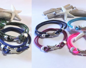 Bracelet - shark wrap bracelet sailing rope leather color selection surfer bracelet zamak metal clasp unisex gift children diver surfer