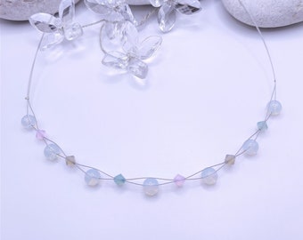 Collier perles de verre et cristaux Swarovski® Collier ras de cou perle pastel blanc cadeau femme copine