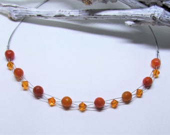 Kette - Achat und Kristalle von Swarovski® in Orange Edelsteinperlen Kristallperlen luluchicde