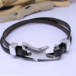 Armband Haifisch Wickelarmband Segelseil Leder Farbauswahl Surferarmband Zamak Metallverschluss Unisex Geschenk Kinder Taucher Surfer Bild 10