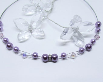 Kette Halsreif Edelstahl Flieder Purple Violett Glaswachsperlen Swarovski® Kristalle luluchic