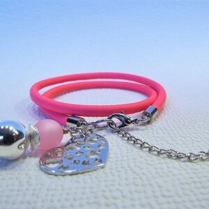 Bracelet Neonpink Pink Pink Heart Nappa leather beads Polaris Pink girl birthday gift children's birthday school introduction image 2