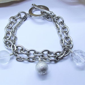 Armband Zweifach mit Perlen Gliederarmband Stardust Frost Kristall Glas silber glänzend Charm-Armband Charm luluchic Bild 2