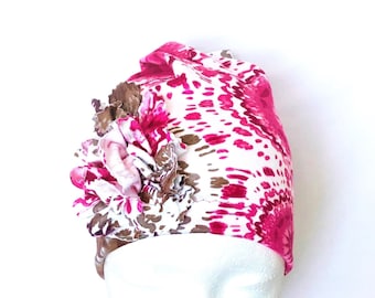Chemo headwear, boho tie dye pattern, head cover, printed beanie hat, cancer cap