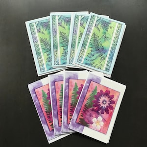 Lot de 8 cartes sans texte, fleurs et papillons, embellies de brillants et perles