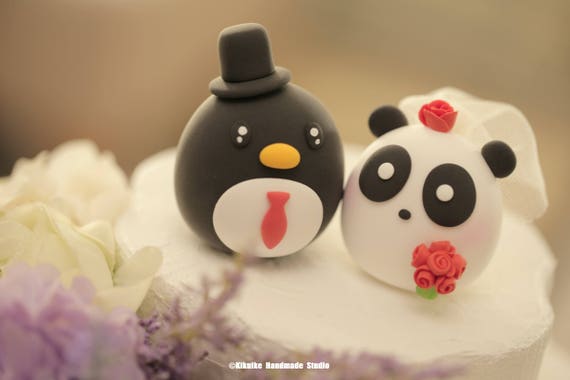Topper De Gateau De Mariage De Panda Et De Pingouin Etsy