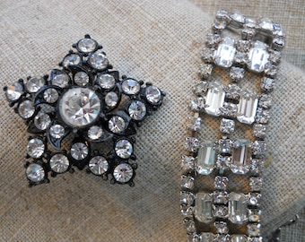 Vintage 1940s crystal bracelet and star brooch