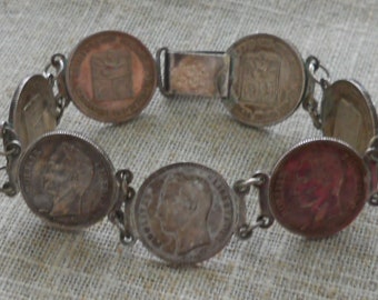 Vintage silver Venezuelan coin link bracelet - 1950s