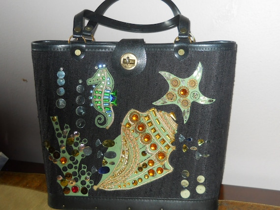 1950s vintage seahorse starfish shell purse - bla