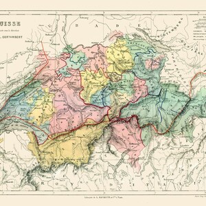 Historic Map - Switzerland - Cortambert 1880 - Vintage Wall Art