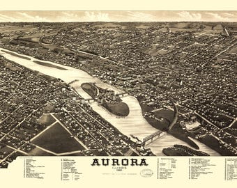 Historyczny widok panoramiczny – Aurora, Illinois – Beck 1867 – Sztuka ścienna w stylu vintage