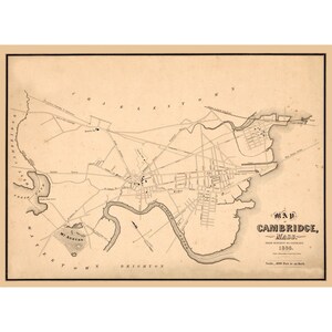 Historic City Map - Cambridge Massachusetts - Hayward 1838 - Vintage Wall Art