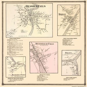 Historic City Map - Brasher Falls Morley Renssellear Falls Helena NY - Stone 1865