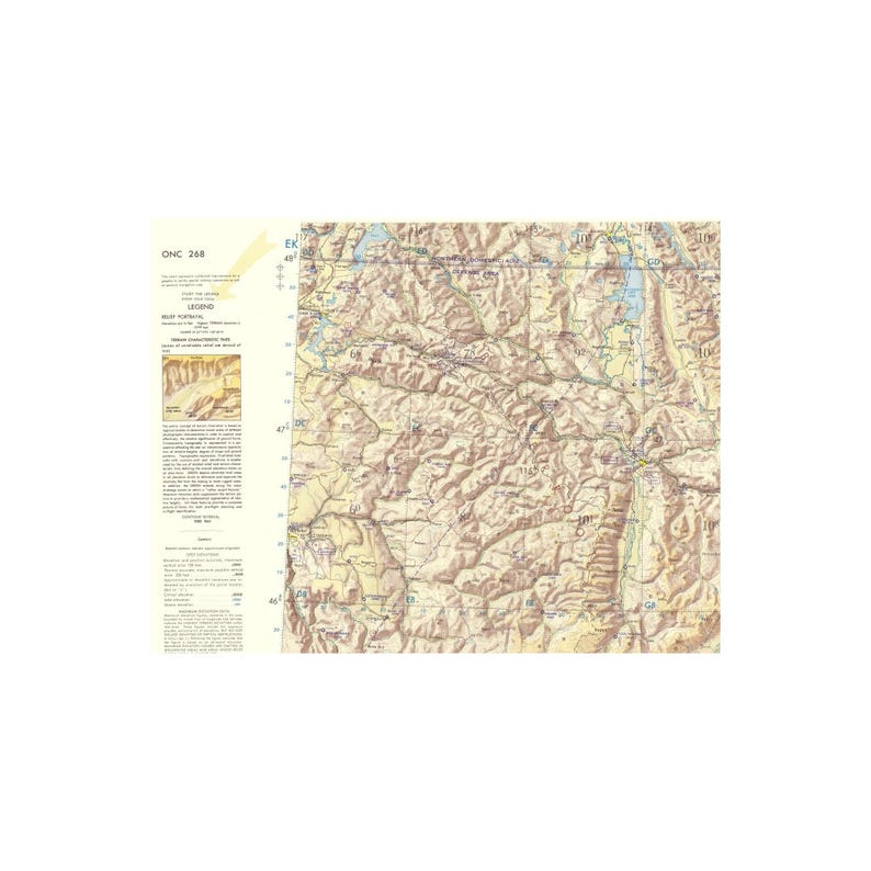 Mapa topográfico - Cordillera Bitterroot, Montana, Idaho, Wyoming - Hoja - USAF 1961 - Arte mural vintage imagen 2
