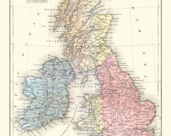 Mapa historyczna – Wielka Brytania, Irlandia – Mitchell 1869 – Sztuka ścienna w stylu vintage