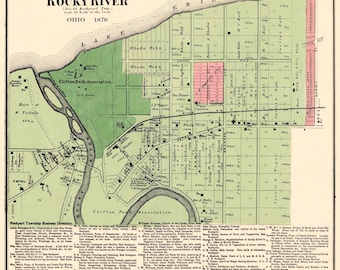 Mapa histórico de la ciudad - Rocky River, Ohio - Titus 1876 - Arte mural vintage