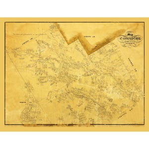 May include: A vintage, sepia-toned map of Comanche County, Texas, featuring intricate black ink lines detailing land parcels, county boundaries, and geographical features. The paper has a weathered, aged appearance with visible stains.