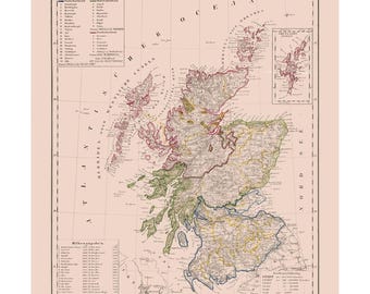 Mapa historyczna – Szkocja – Flemming 1847 – Sztuka ścienna w stylu vintage