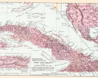 Historic War Map - Cuba Spanish American War - McConnell 1907 - Vintage Wall Art