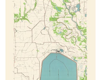 Topographical Map - Blessing Texas South East Quad - USGS 1954 - Vintage Wall Art