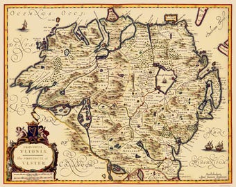 Mapa histórico - Provincia de Ulster, Irlanda - Jansson 1646 - Arte mural vintage