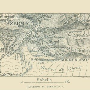 Historic Map - Gornergrat Switzerland - Swiss Guide 1917 - Vintage Wall Art