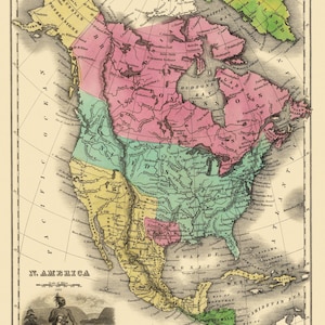 Historic Map - North America - Smiley 1842 - Vintage Wall Art