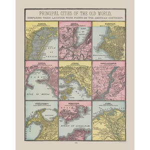 Historic Map - World Principal Cities - Cram 1892 - Vintage Wall Art