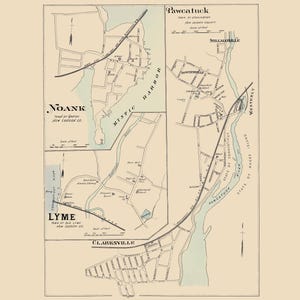 Historic City Map - Pawcatuck Noank Lyme Connecticut - Hurd 1893 - Vintage Wall Art