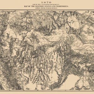 Historic Mine Map - Western States with Territories Mining Districts - King 1870