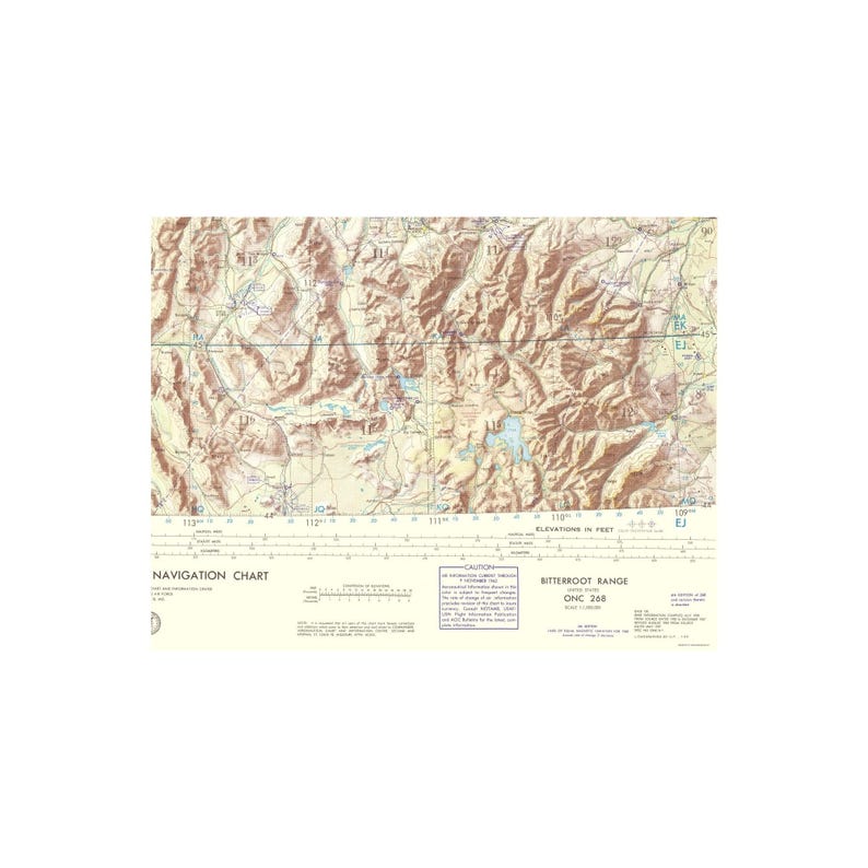 Topografisk karta - Bitterroot Range Montana Idaho Wyoming Ark - USAF 1962 - Vintage väggkonst bild 3