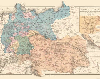 Historic Map - German Empire Austria Hungary - Drioux 1882 - Vintage Wall Art