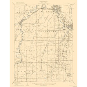 地形図 - オハイオ州ウォーレン四分図 - USGS 1908年 - ヴィンテージウォールアート