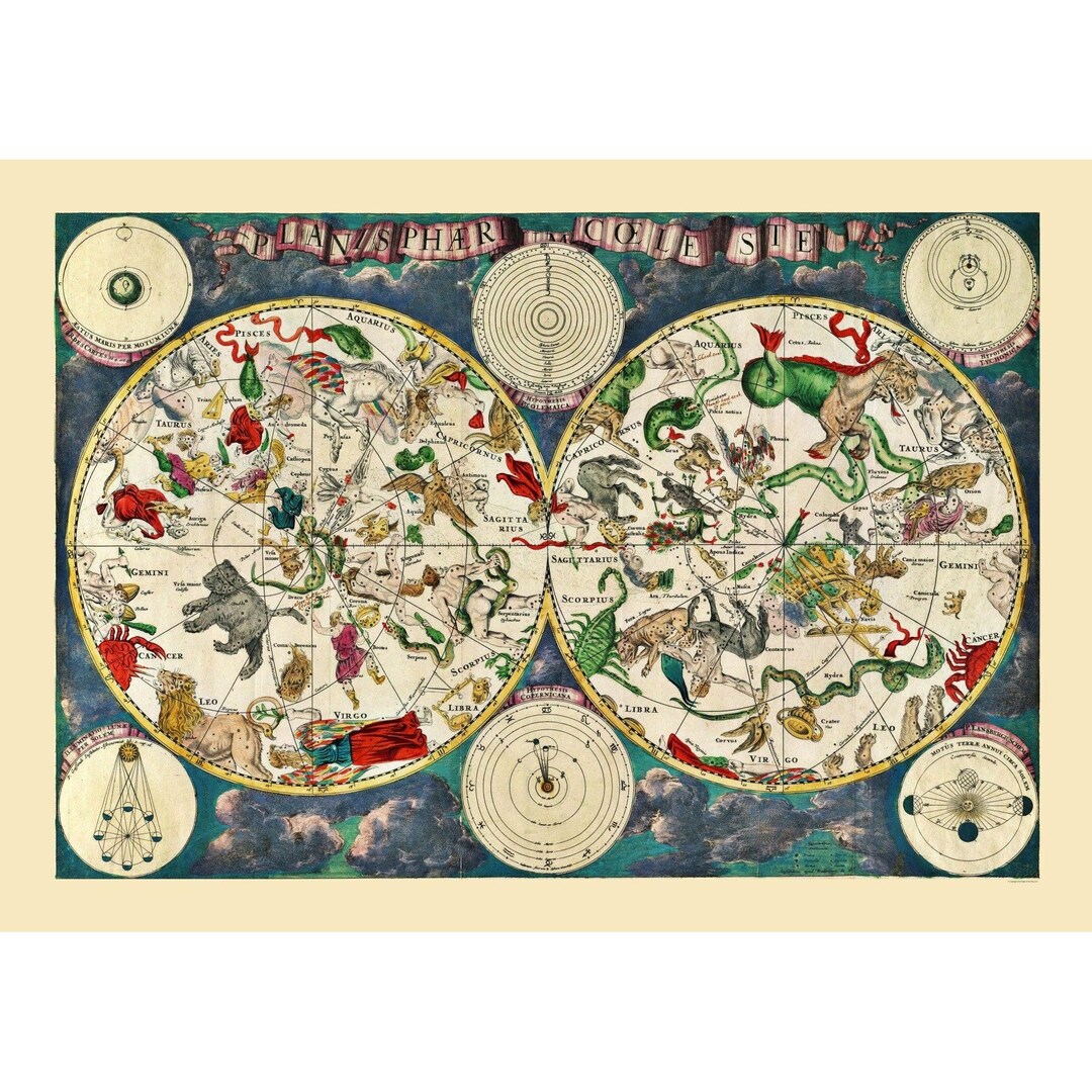 Historic Map - Celestial Planisphere World - Vintage Wall Art - Etsy