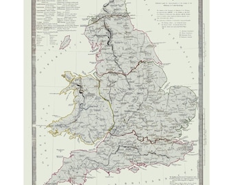 Mapa historyczna – Wielka Brytania starożytna – Baldwin 1830 – sztuka ścienna w stylu vintage